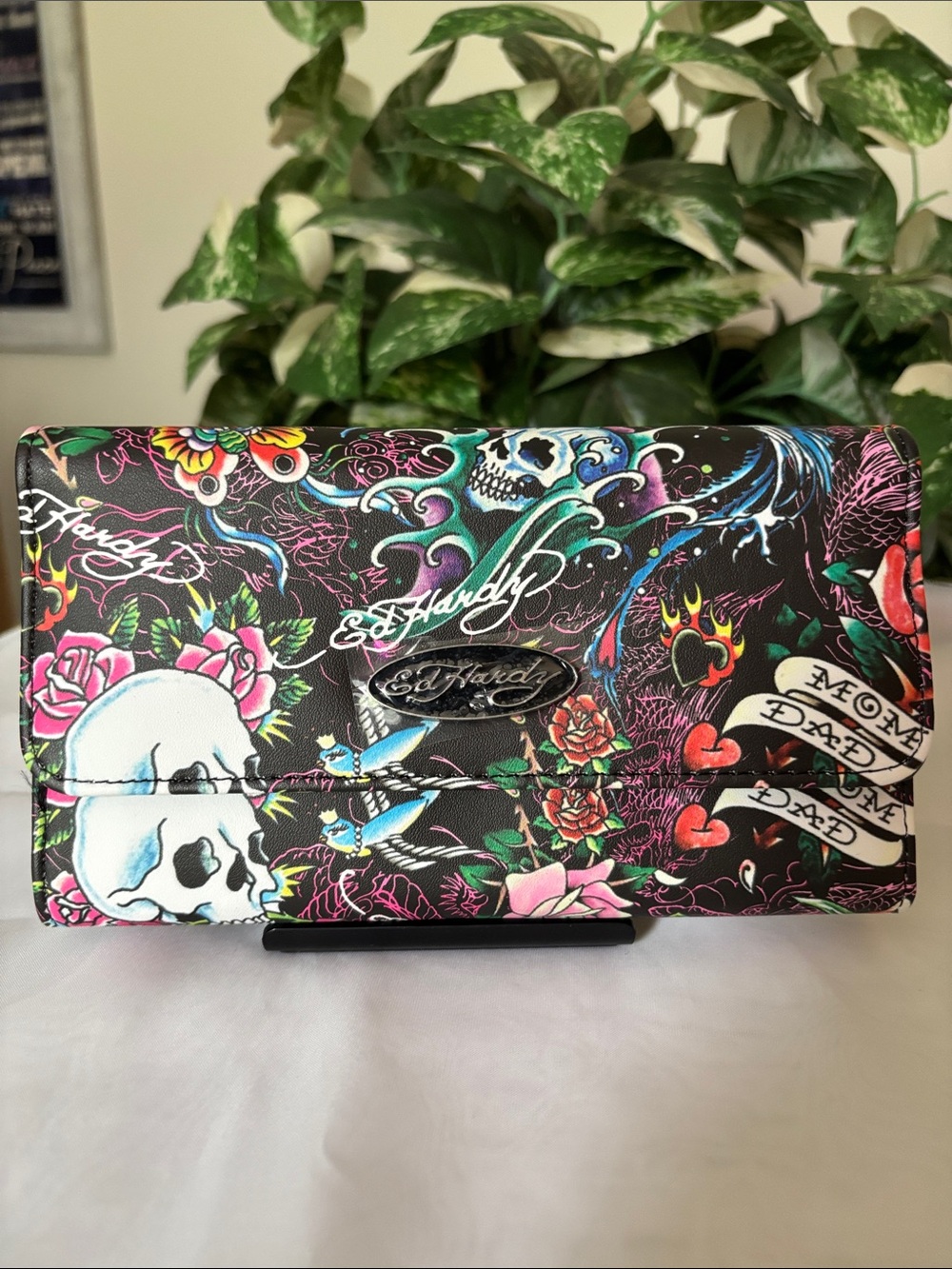 Ed Hardy Tattoo-Print Wallet Clutch